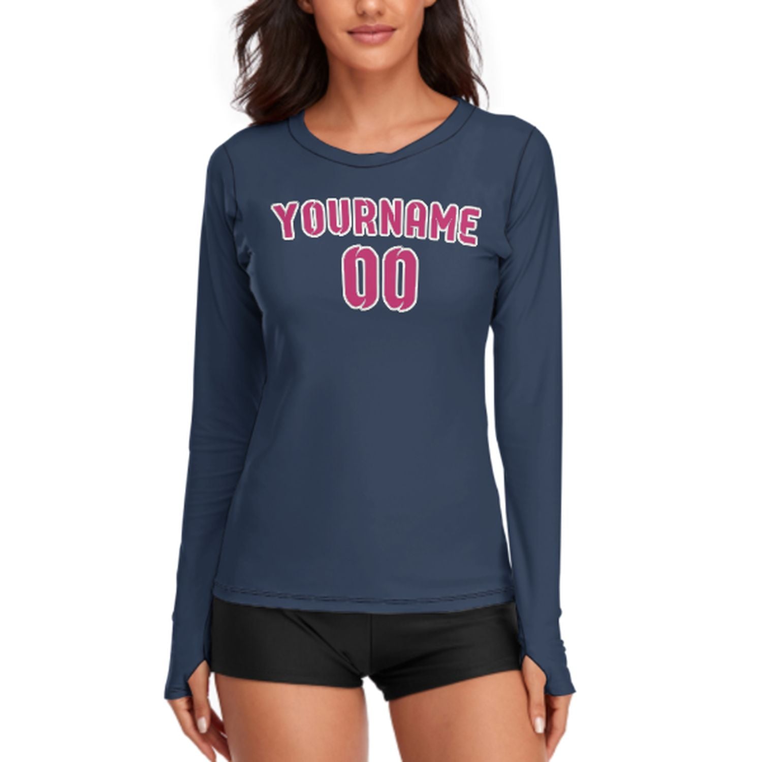 Maßgeschneidertes Marineblau Rosarot Damen Langarmshirt
