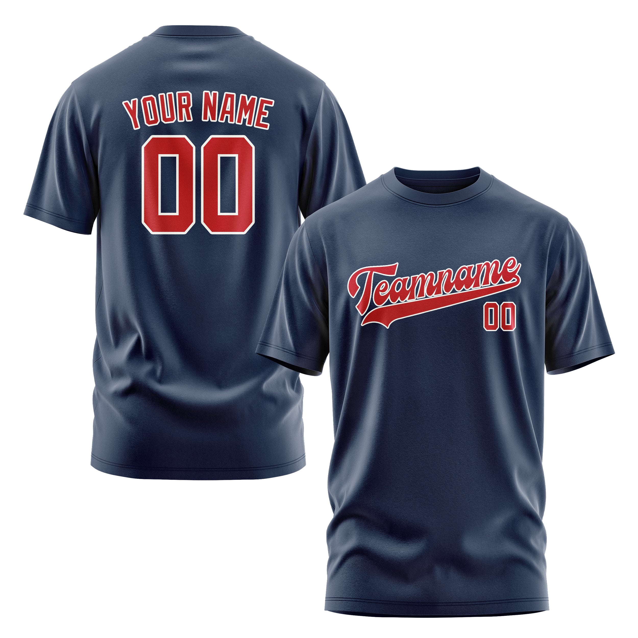 Maßgeschneidertes Marineblau Rot T-Shirt