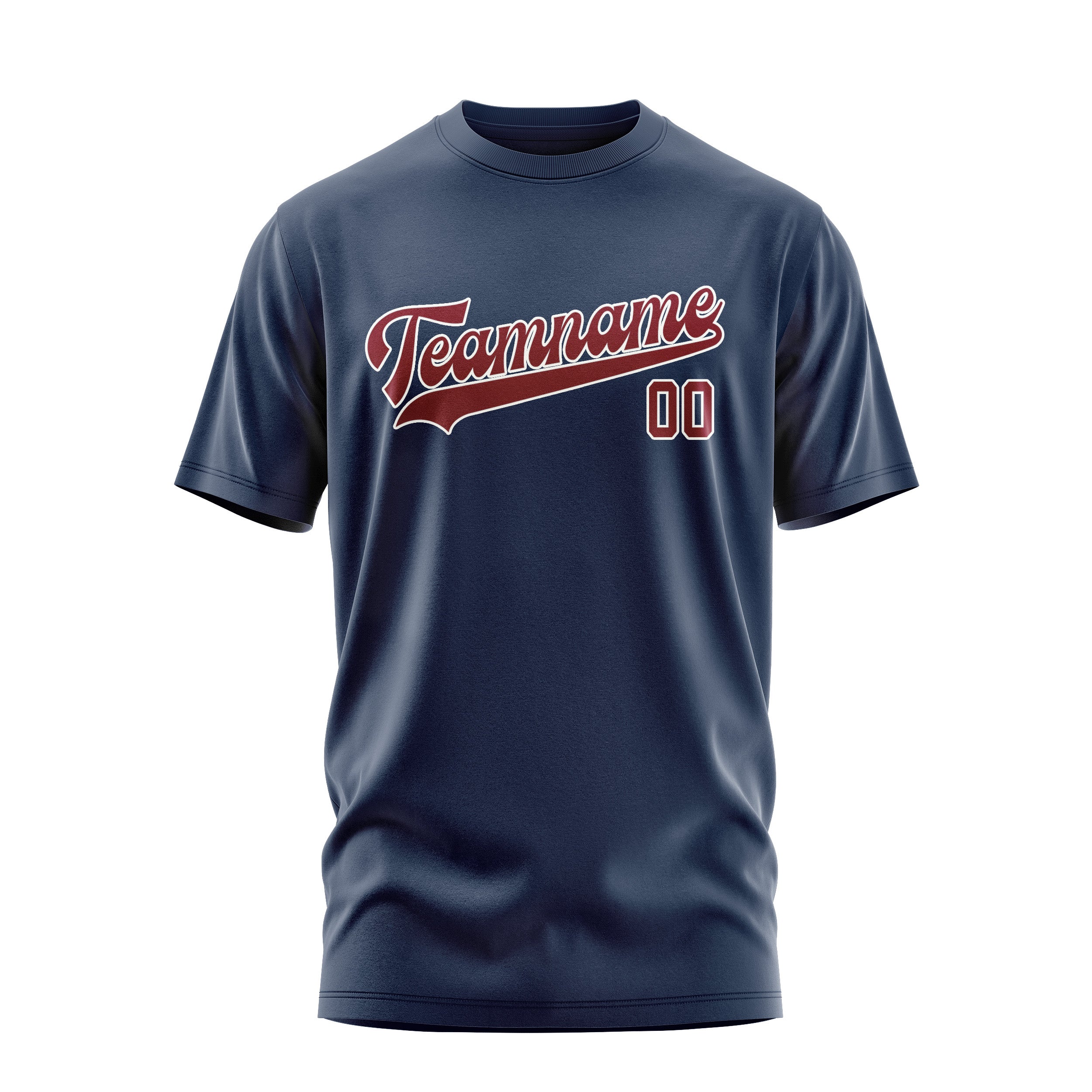 Maßgeschneidertes Marineblau Karmesinrot T-Shirt
