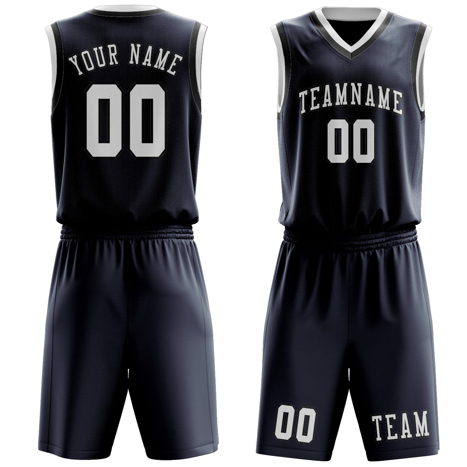 Benutzerdefiniertes Professionelles Marineblau Weiß Basketballtrikot-Set