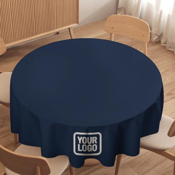 Maßgeschneidertes Marineblau Weiß Runde Tischdecke