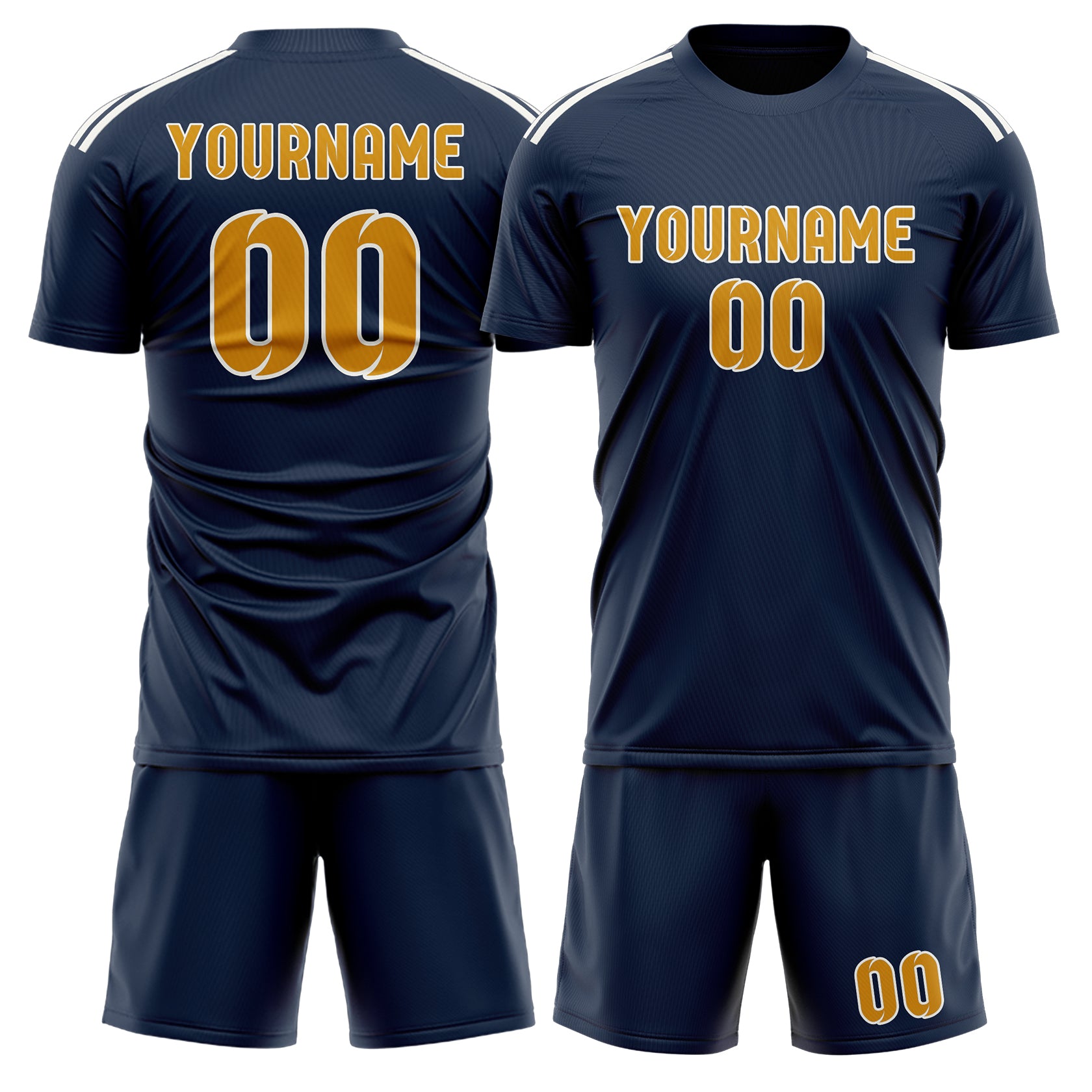 Maßgeschneidertes Professionelles Marineblau Gelb Fußballtrikot-Set