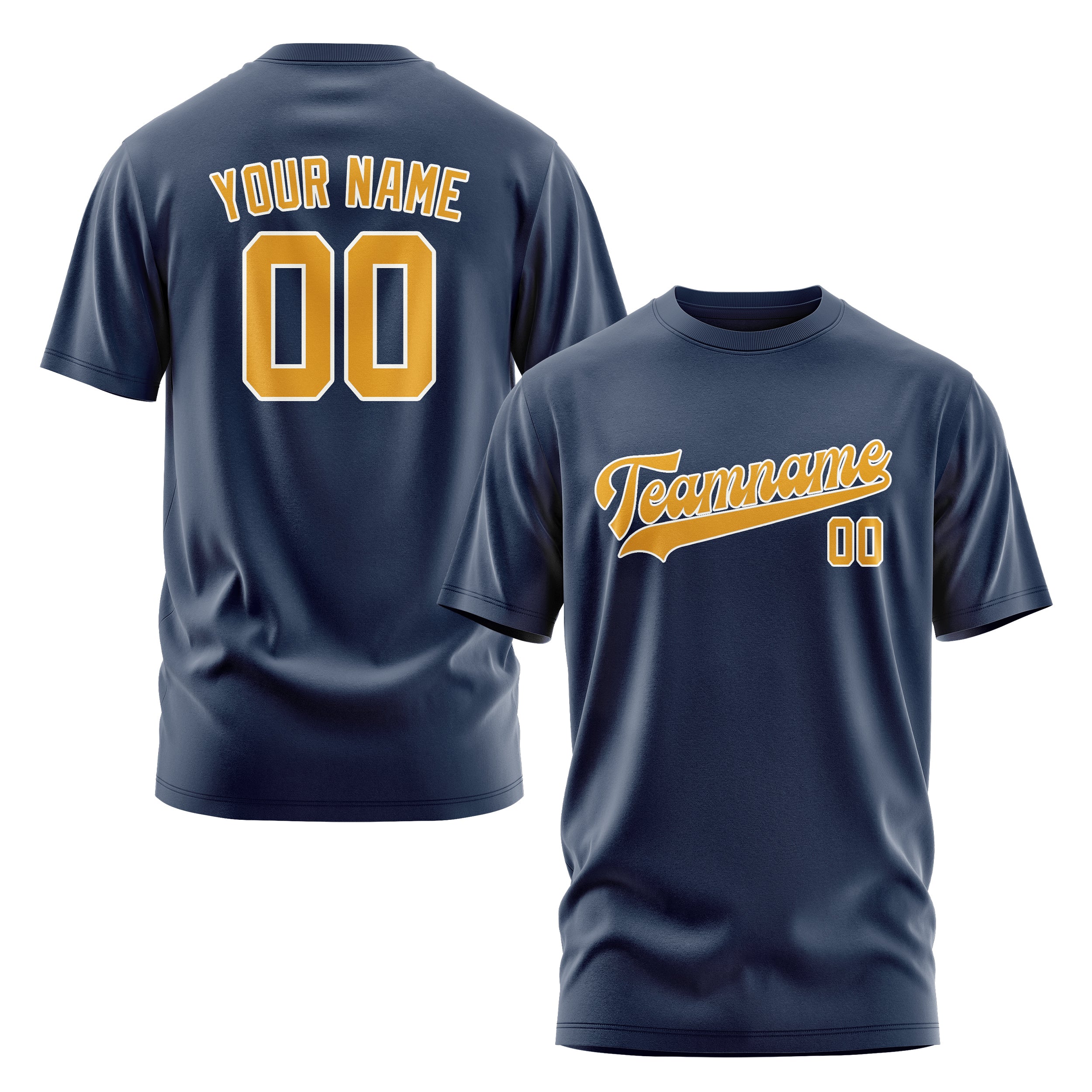 Maßgeschneidertes Marineblau Gelb T-Shirt