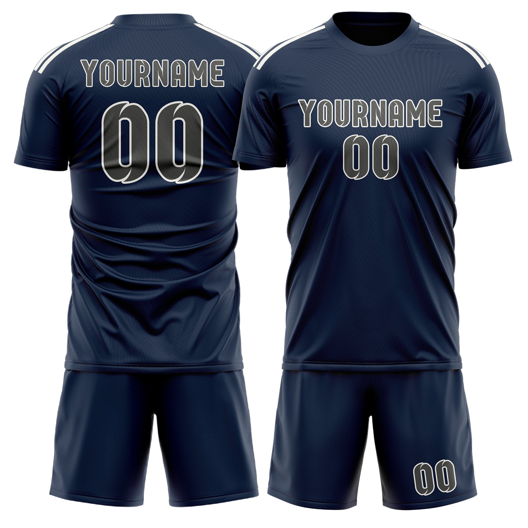 Maßgeschneidertes Professionelles Marineblau Dunkelgrau Fußballtrikot-Set