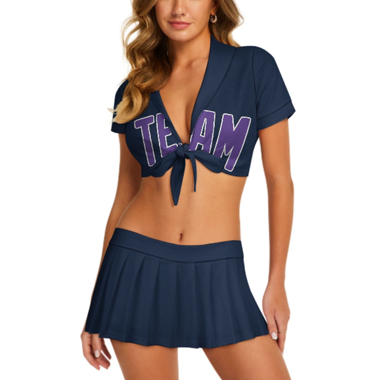 Completo da cheerleader personalizzato blu navy e lavanda