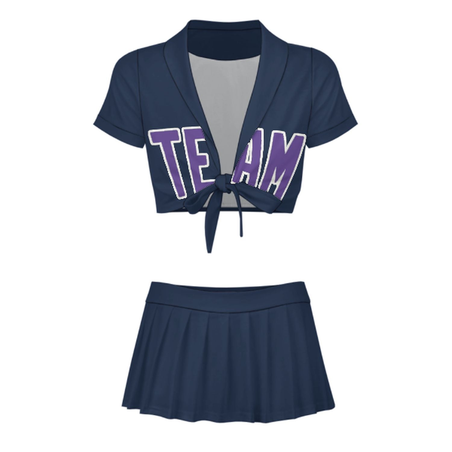 Completo da cheerleader personalizzato blu navy e lavanda