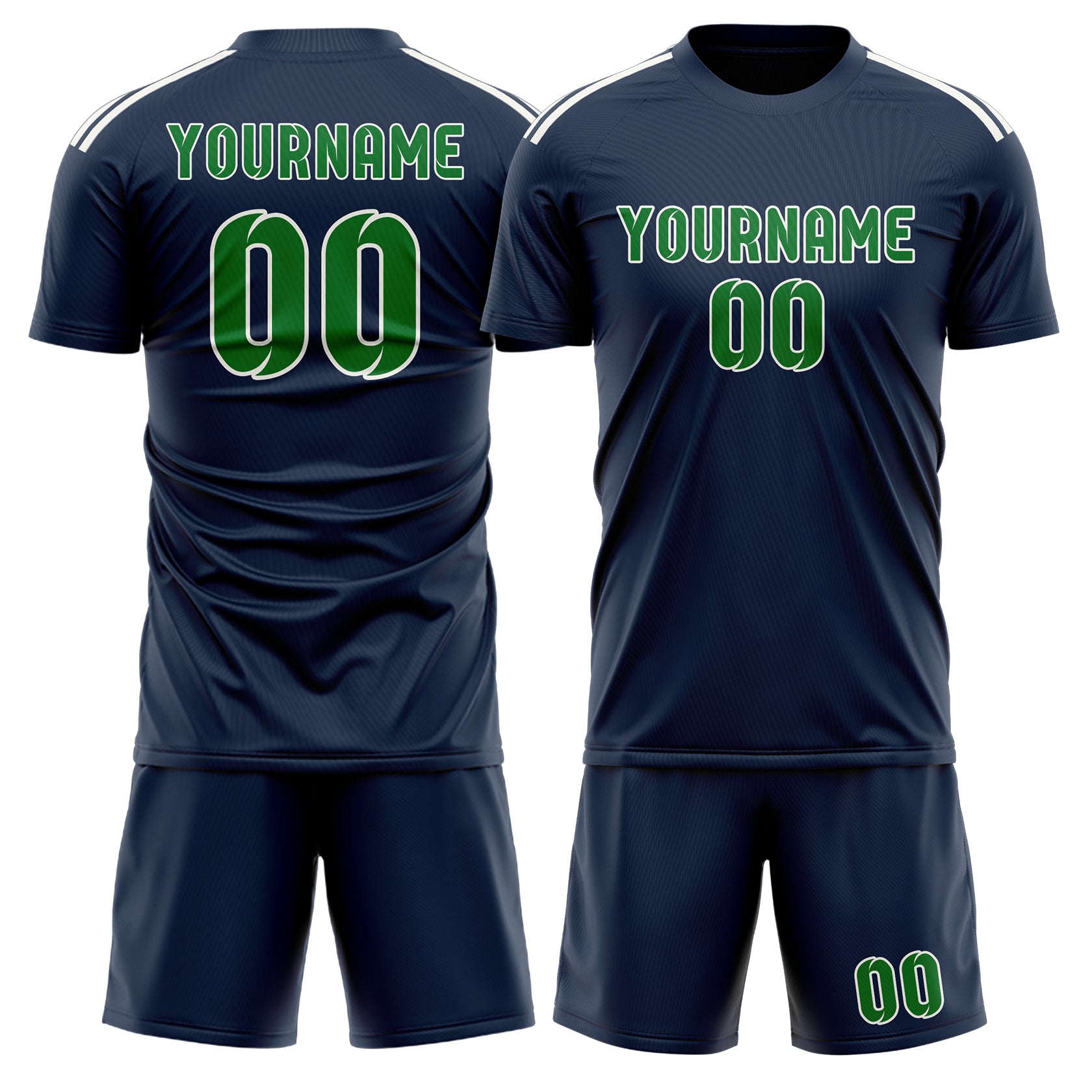 Maßgeschneidertes Professionelles Marineblau Smaragdgrün Fußballtrikot-Set