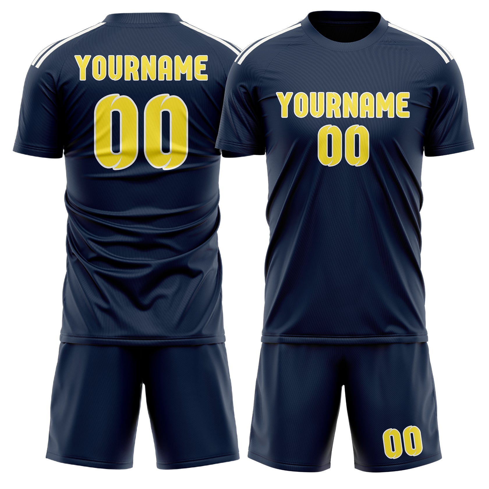 Maßgeschneidertes Professionelles Marineblau Blassgelb Fußballtrikot-Set