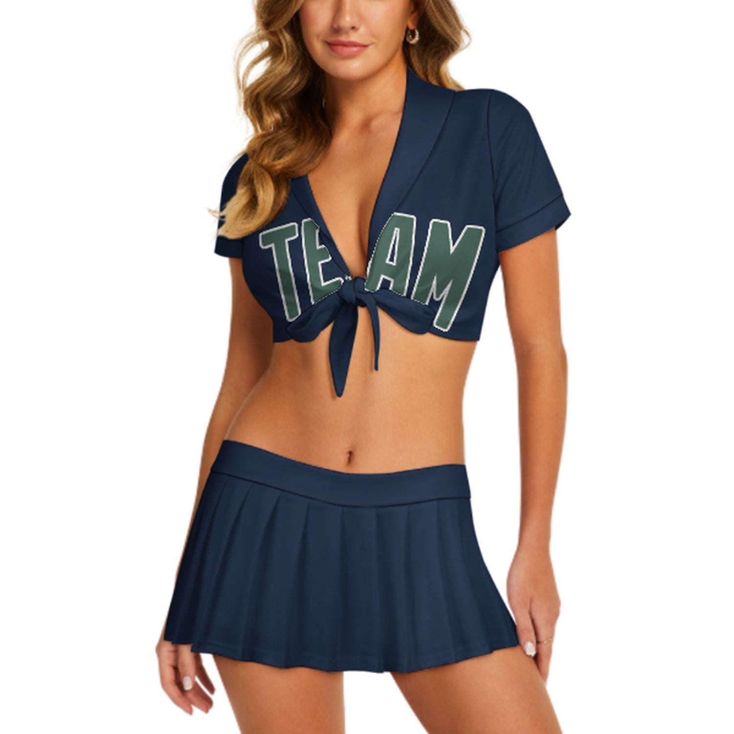 Completo da cheerleader personalizzato blu navy e verde acqua