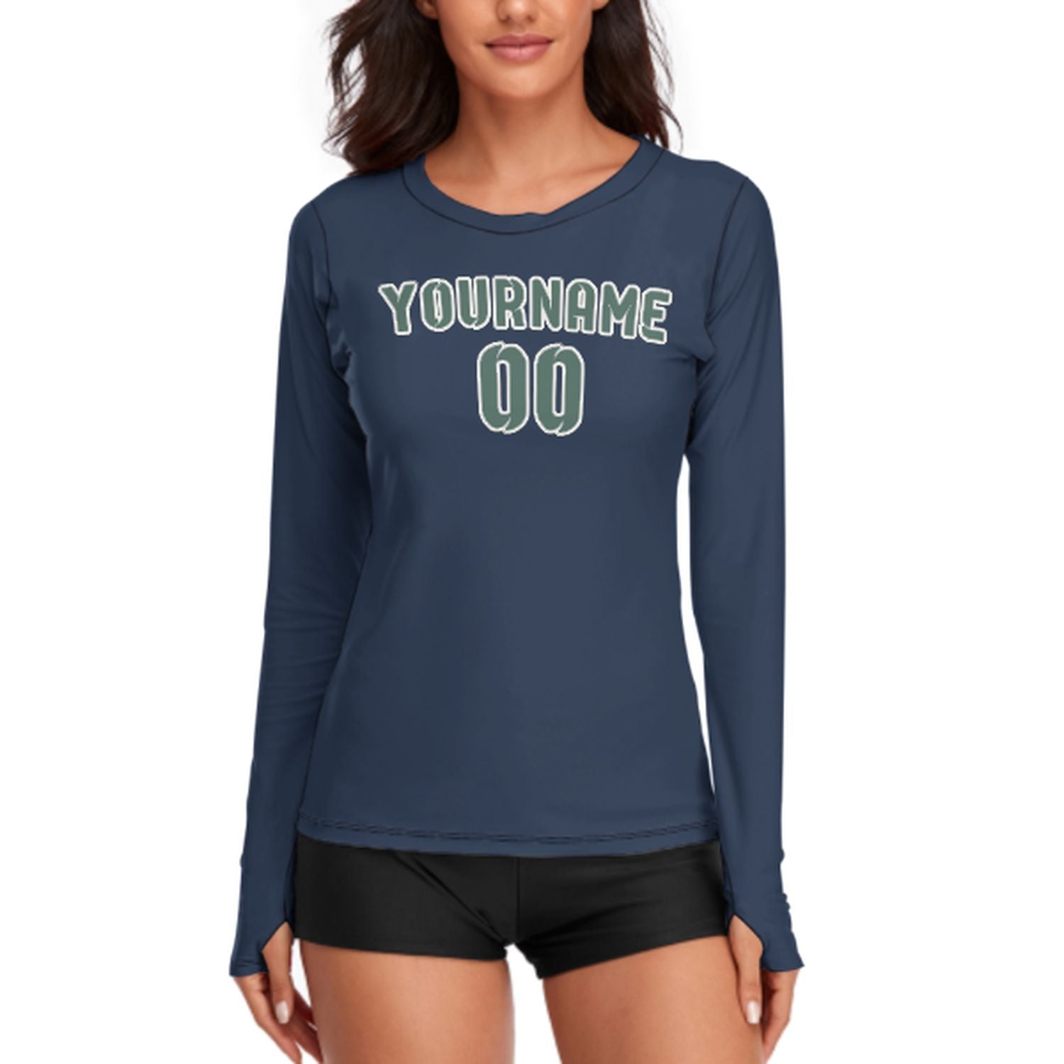 Maßgeschneidertes Marineblau Blaugrün Damen Langarmshirt