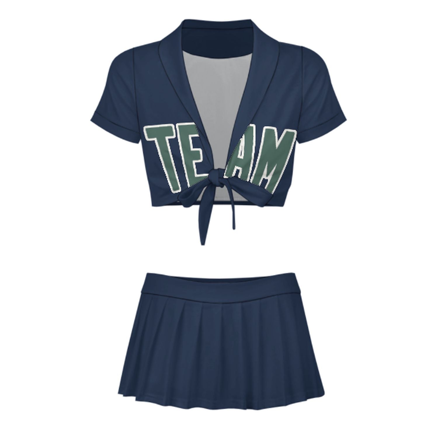 Completo da cheerleader personalizzato blu navy e verde acqua