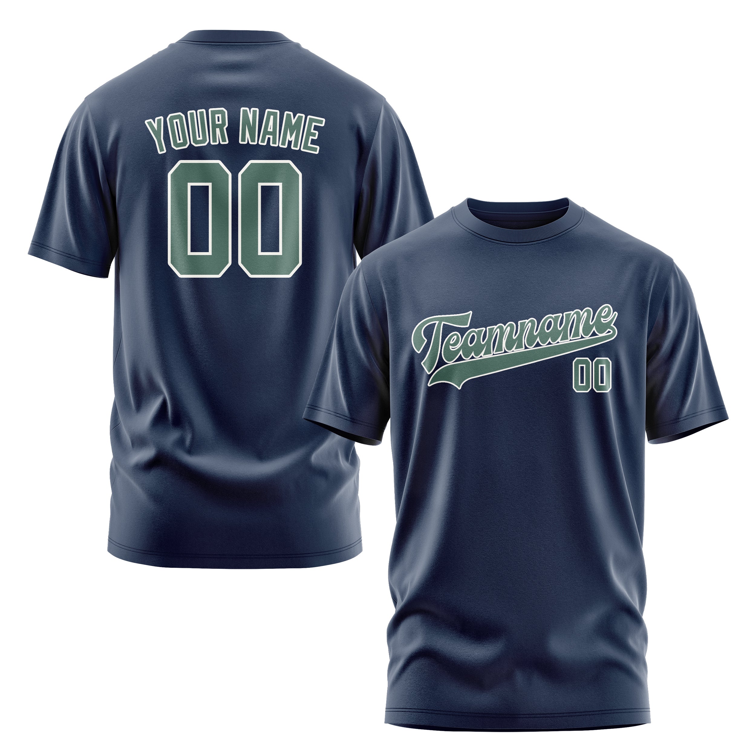 Maßgeschneidertes Marineblau Blaugrün T-Shirt