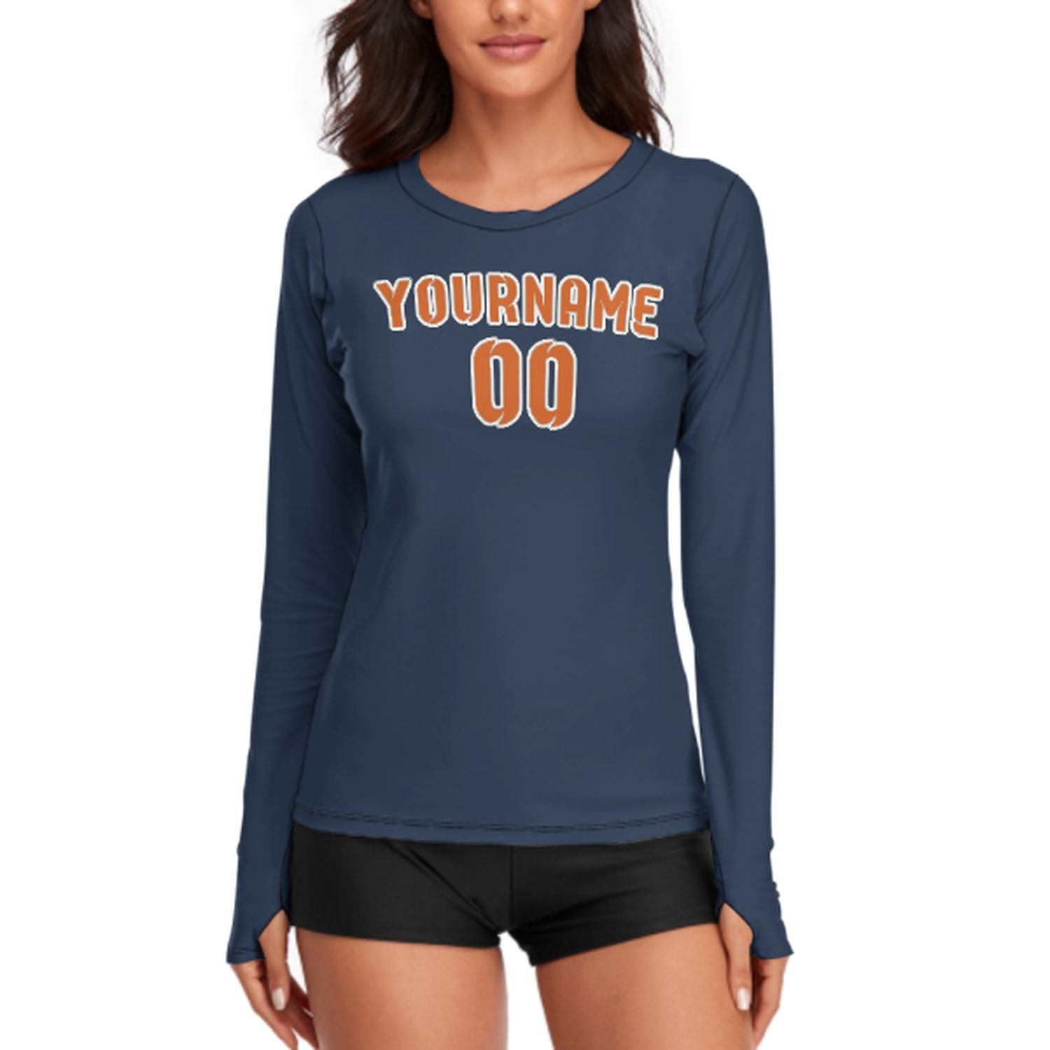 Maßgeschneidertes Marineblau Orange Damen Langarmshirt