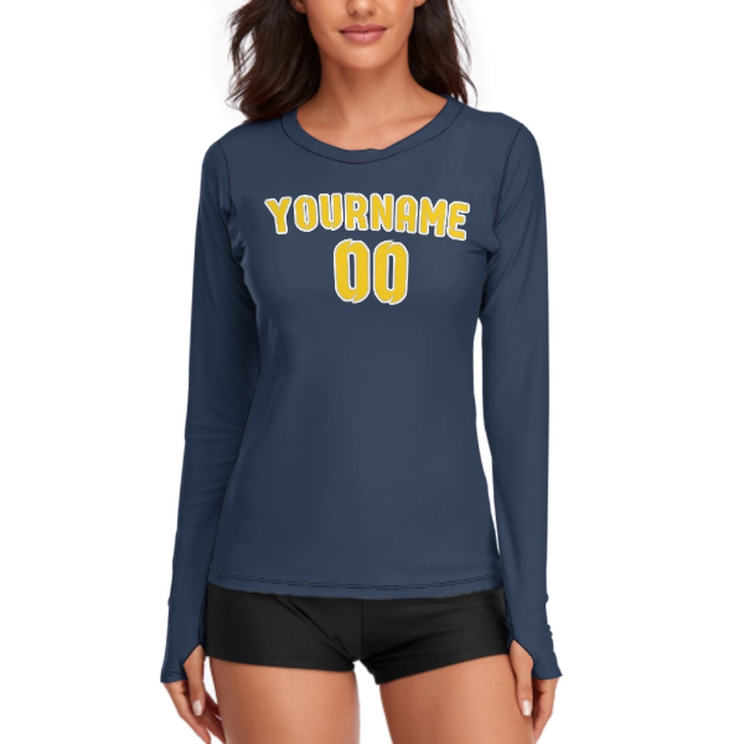 Maßgeschneidertes Marineblau Gold Damen Langarmshirt