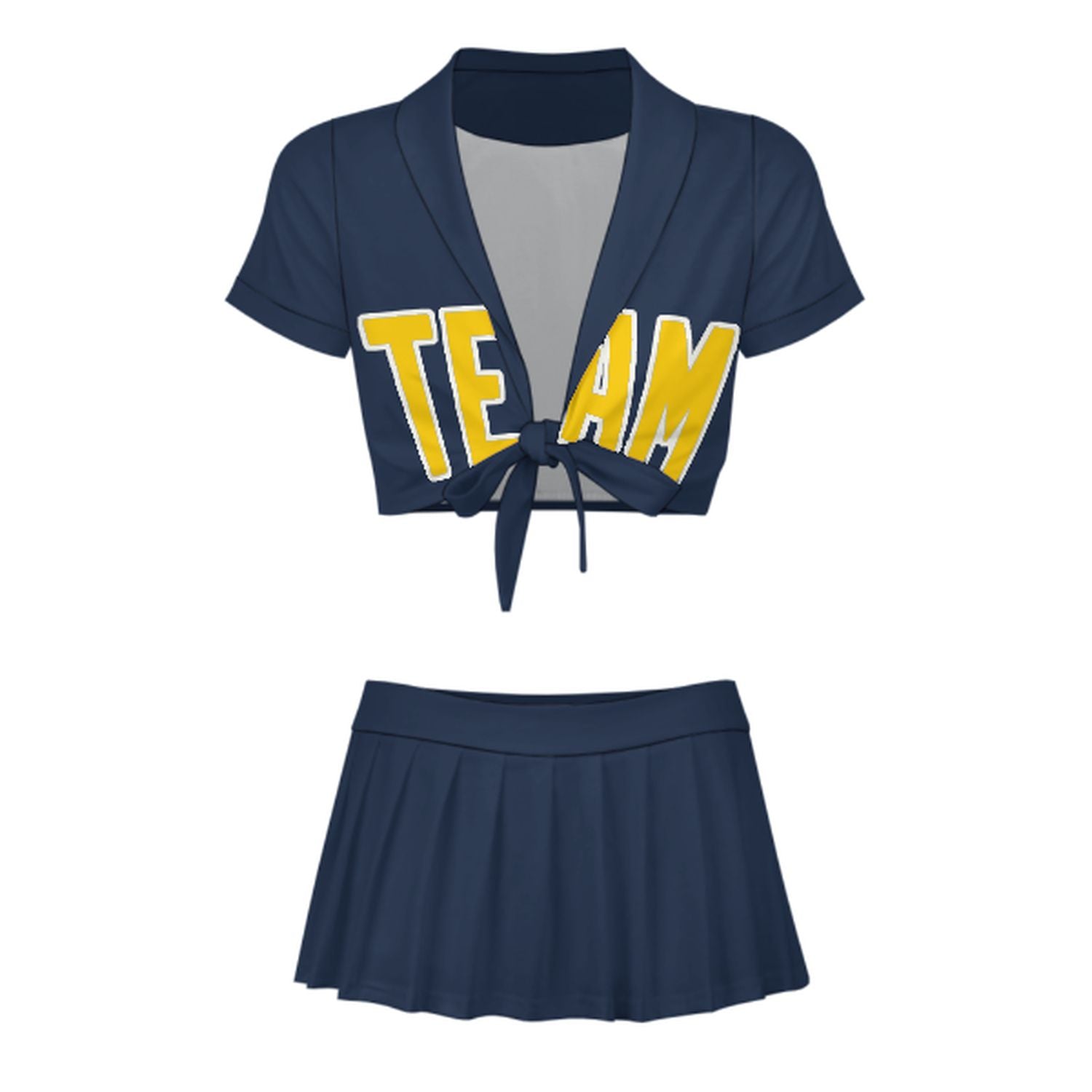 Completo da cheerleader personalizzato blu navy e oro