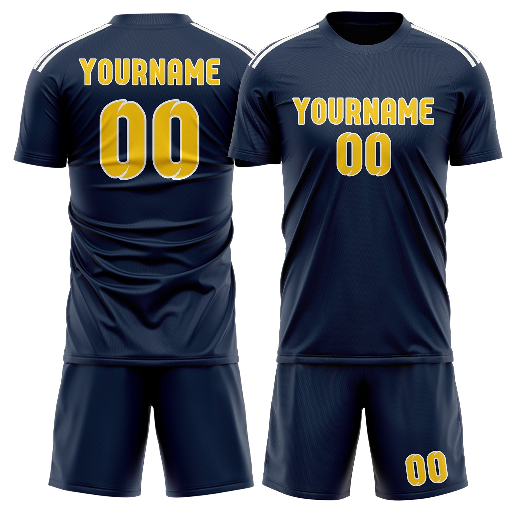 Maßgeschneidertes Professionelles Marineblau Gold Fußballtrikot-Set
