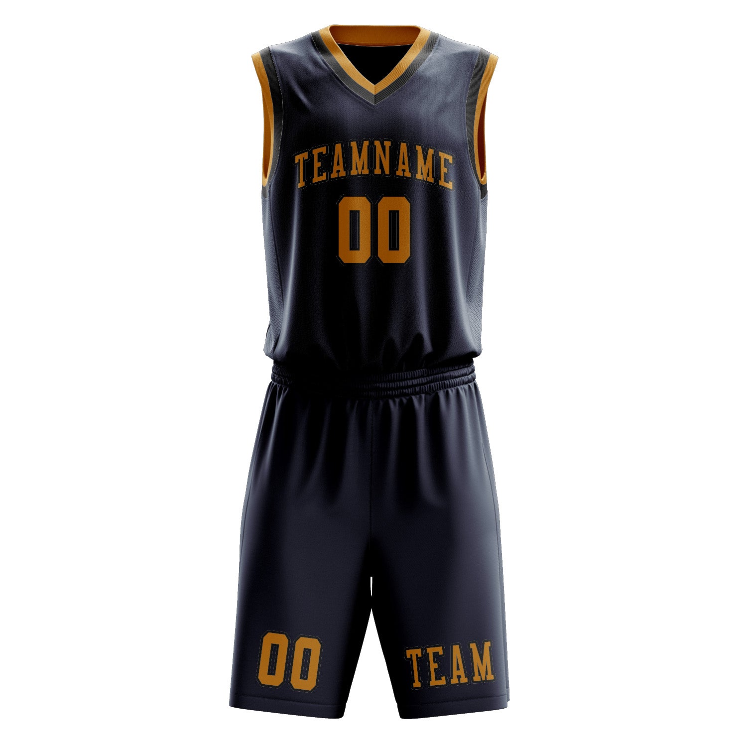 Benutzerdefiniertes Professionelles Marineblau Gelb Basketballtrikot-Set
