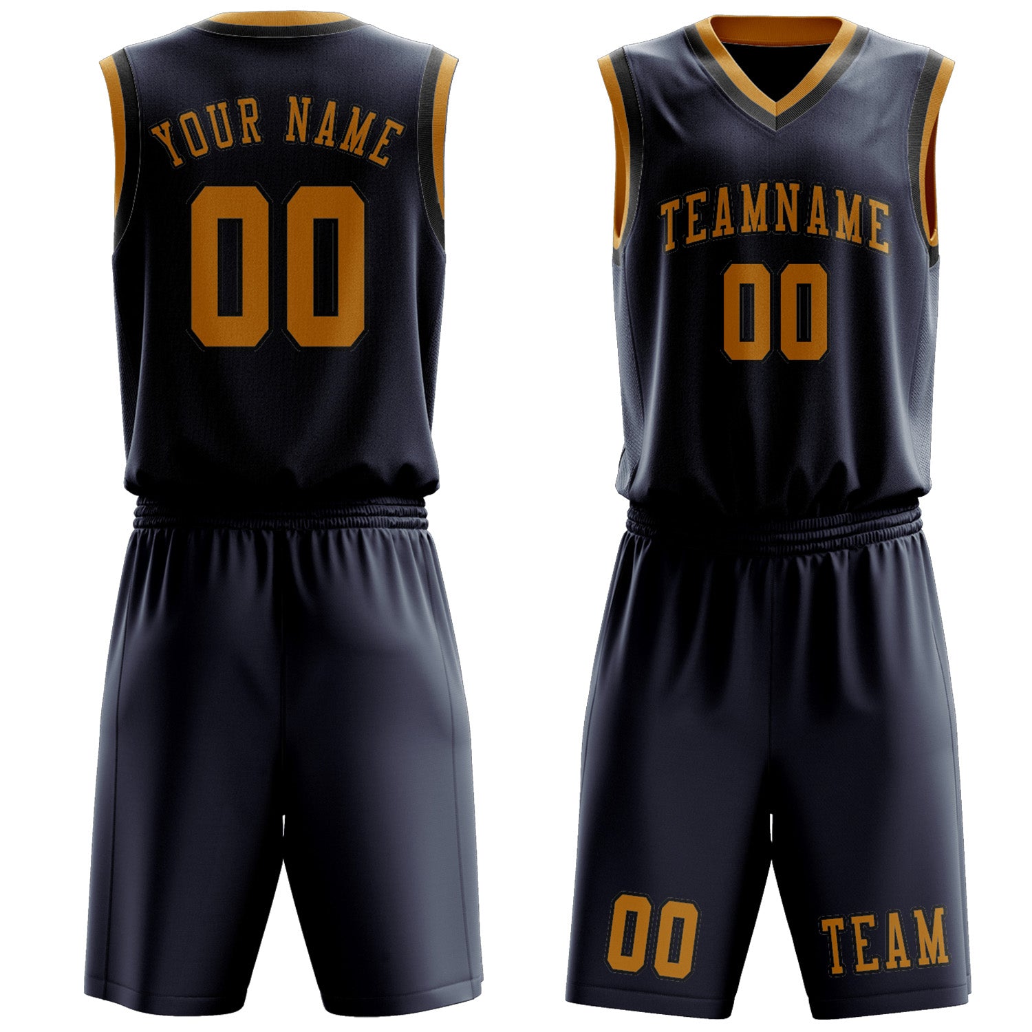 Benutzerdefiniertes Professionelles Marineblau Gelb Basketballtrikot-Set