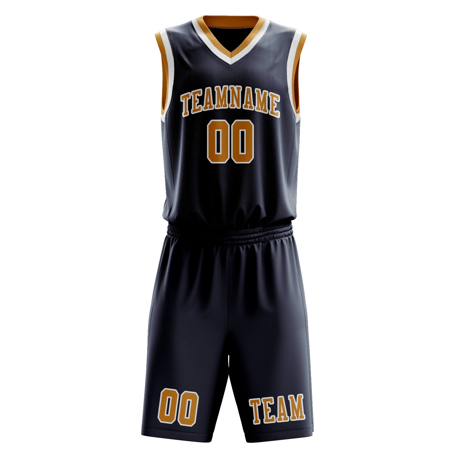 Benutzerdefiniertes Professionelles Marineblau Gelb Basketballtrikot-Set