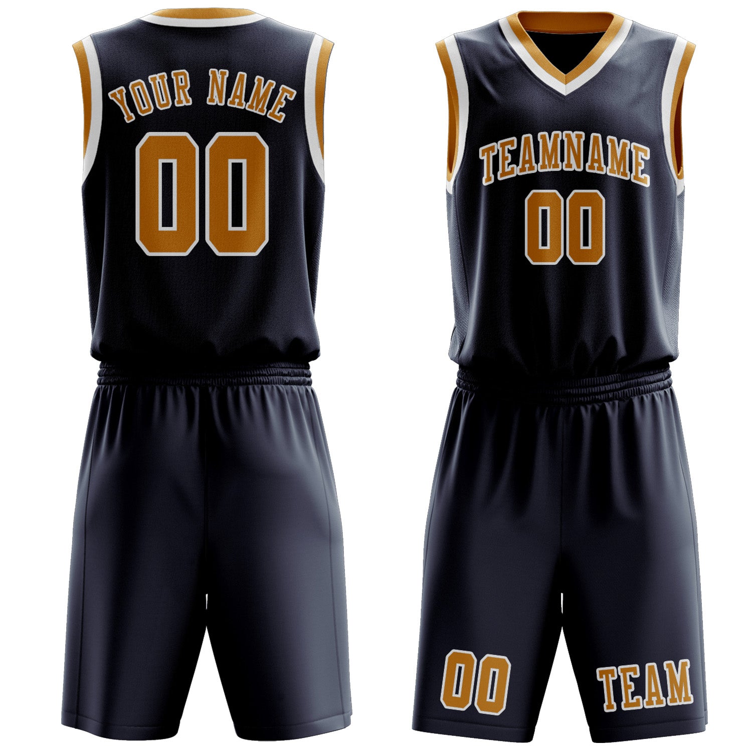 Benutzerdefiniertes Professionelles Marineblau Gelb Basketballtrikot-Set