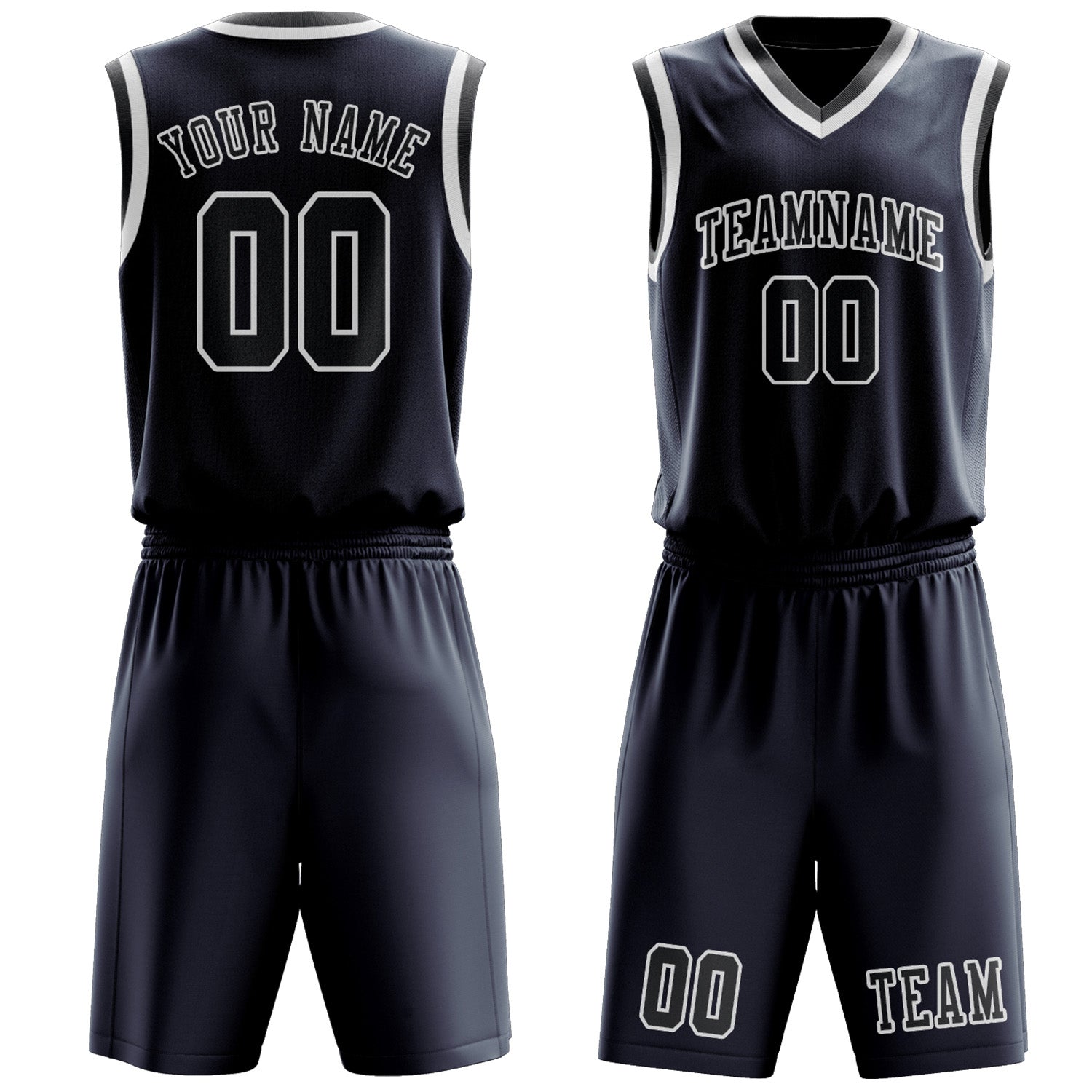 Benutzerdefiniertes Professionelles Marineblau Dunkelgrau Basketballtrikot-Set