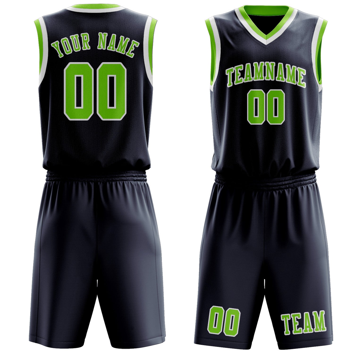 Benutzerdefiniertes Professionelles Marineblau Smaragdgrün Basketballtrikot-Set