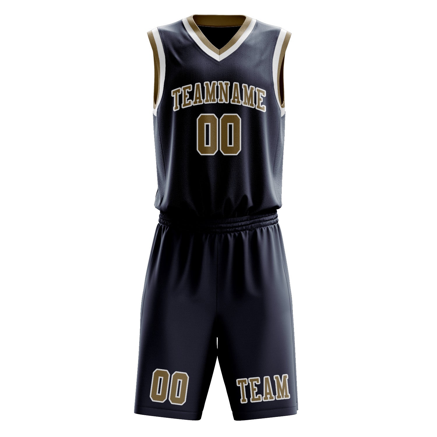 Benutzerdefiniertes Professionelles Marineblau Hellkhaki Basketballtrikot-Set