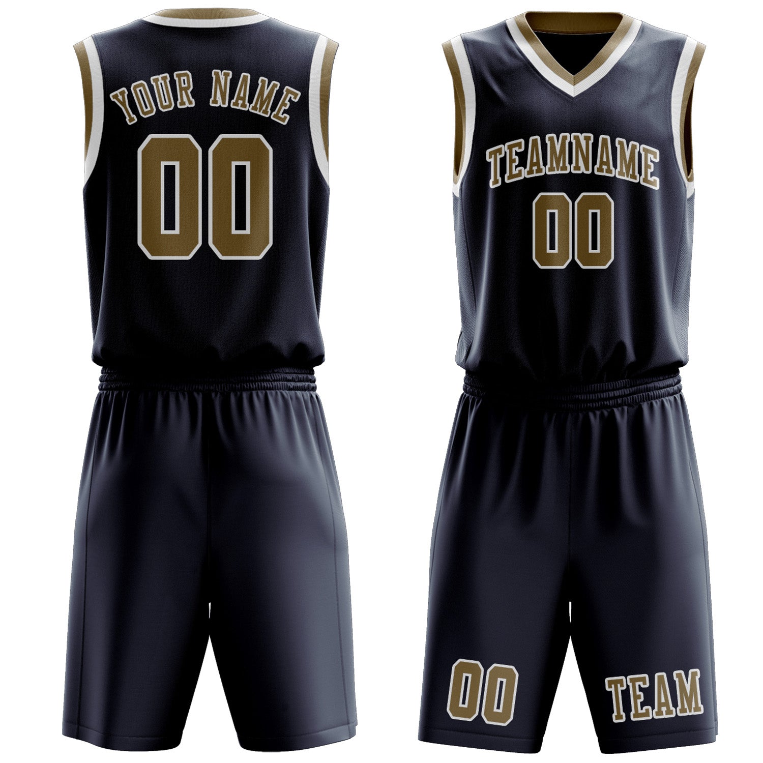 Benutzerdefiniertes Professionelles Marineblau Hellkhaki Basketballtrikot-Set