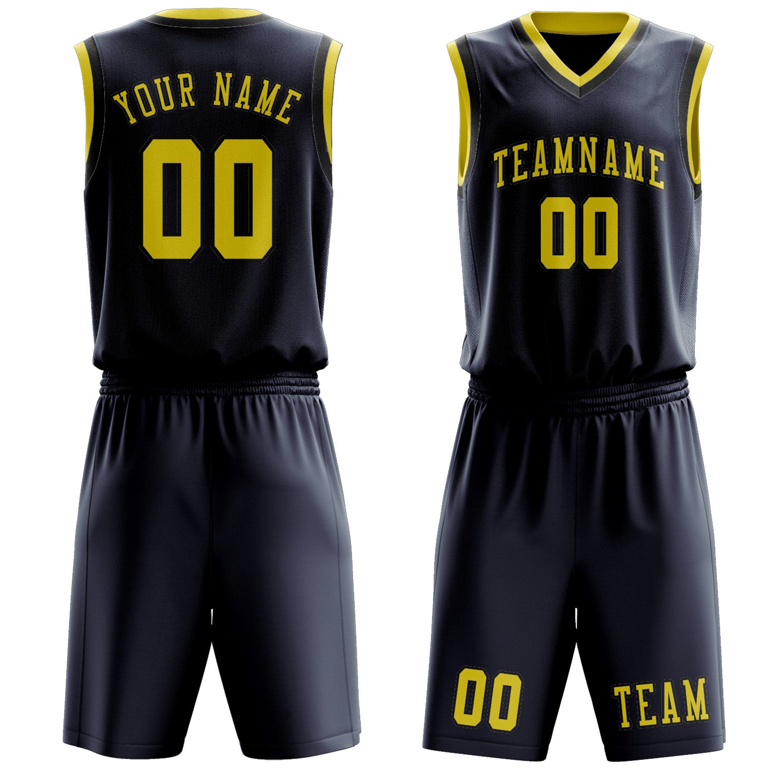 Benutzerdefiniertes Professionelles Marineblau Blassgelb Basketballtrikot-Set