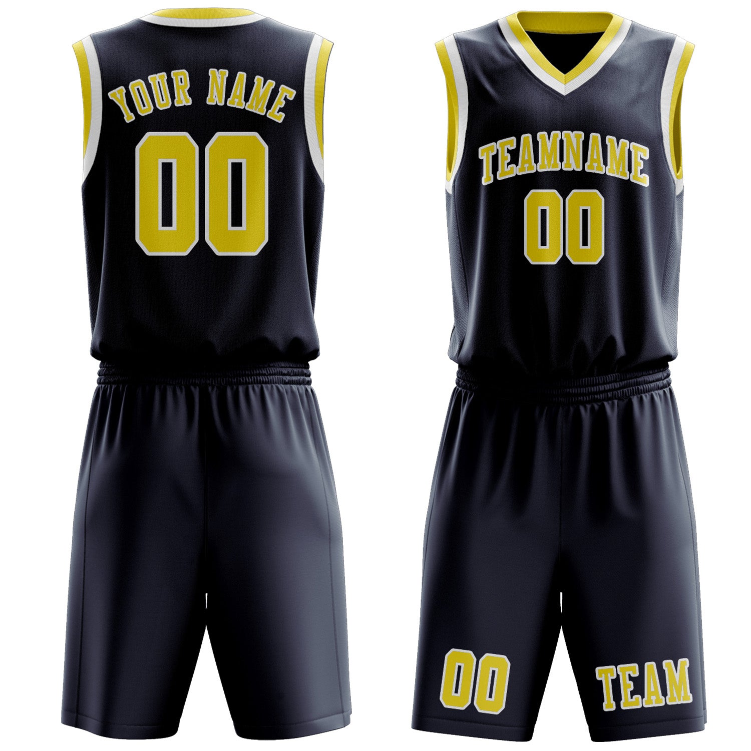 Benutzerdefiniertes Professionelles Marineblau Blassgelb Basketballtrikot-Set