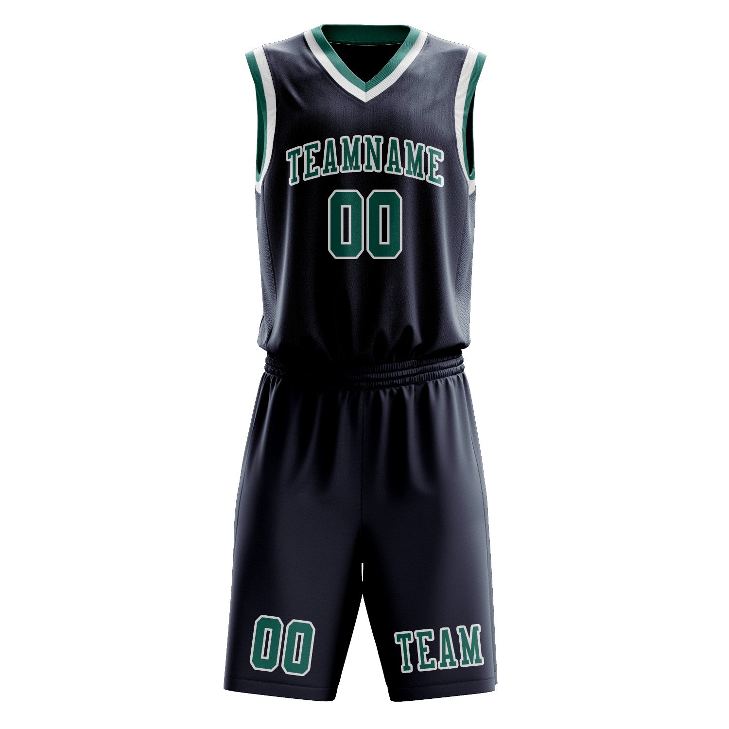 Benutzerdefiniertes Professionelles Marineblau Blaugrün Basketballtrikot-Set