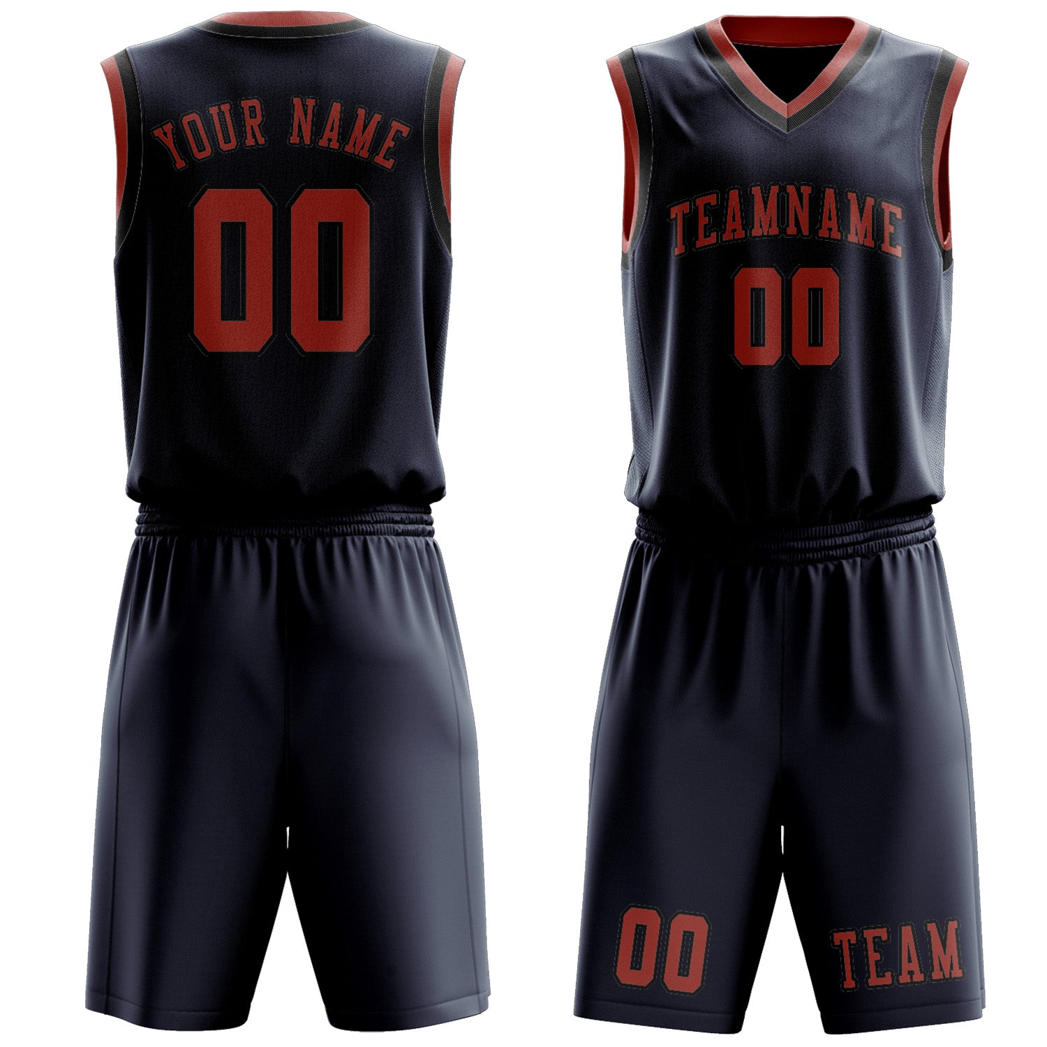 Benutzerdefiniertes Professionelles Marineblau Kupferrose Basketballtrikot-Set