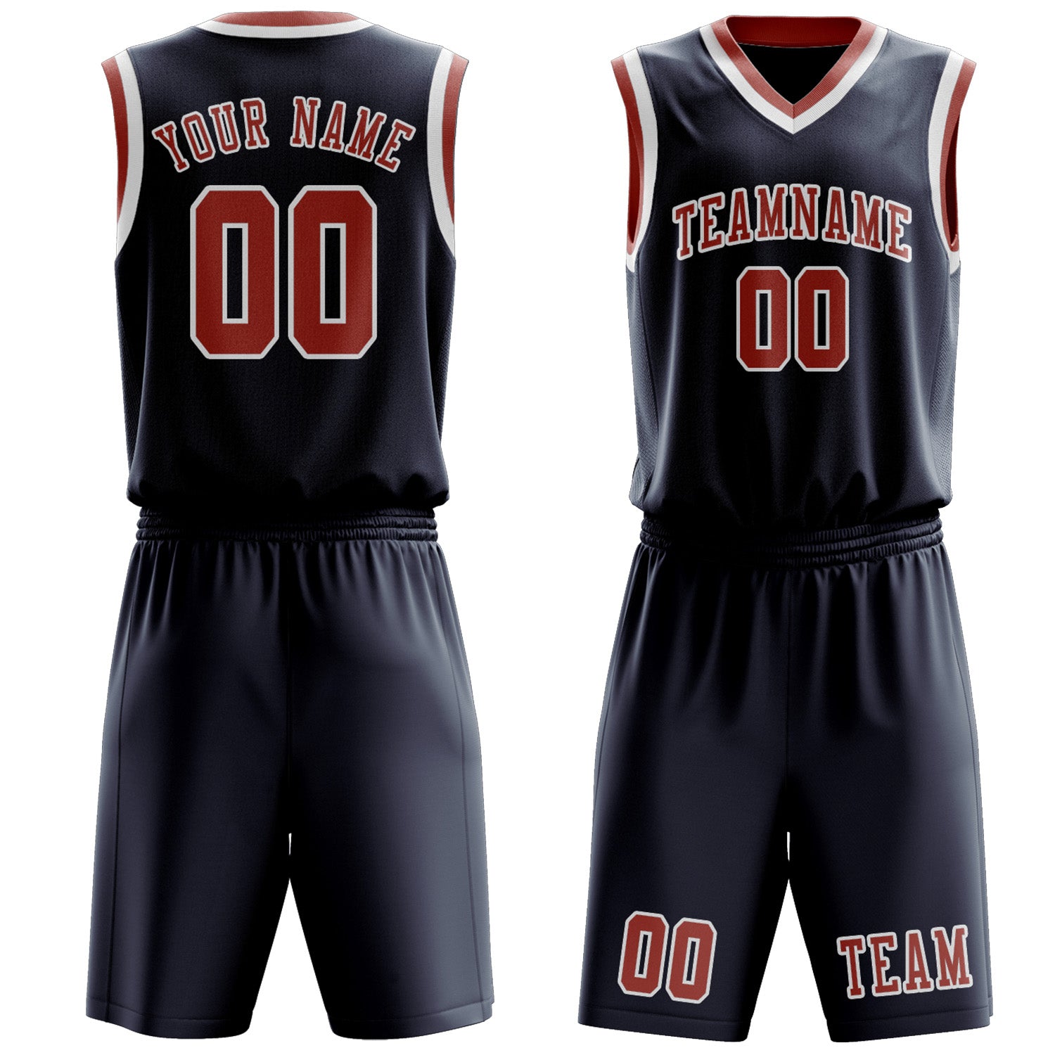 Benutzerdefiniertes Professionelles Marineblau Kupferrose Basketballtrikot-Set
