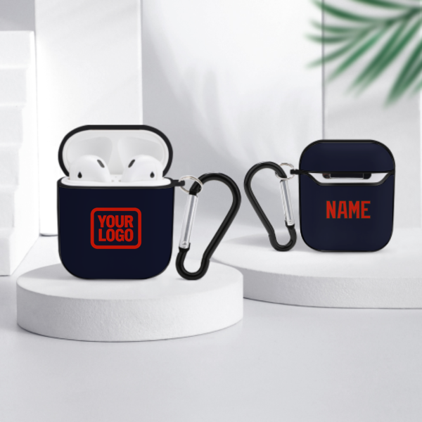 Maßgeschneidertes Stahlblau Orangerot AirPods-Hülle