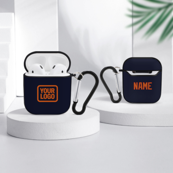 Maßgeschneidertes Stahlblau Orange AirPods-Hülle