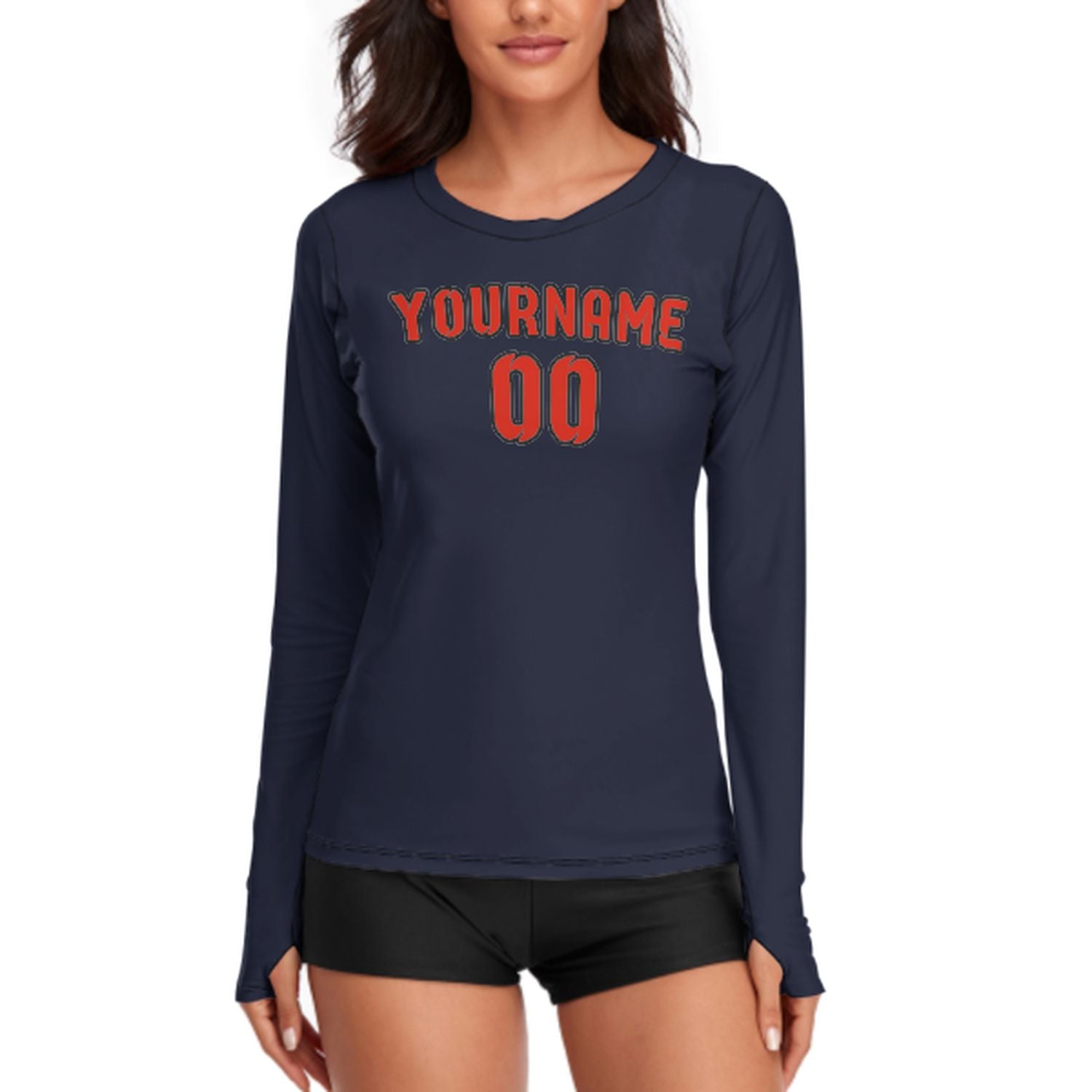 Maßgeschneidertes Stahlblau Orangerot Damen Langarmshirt