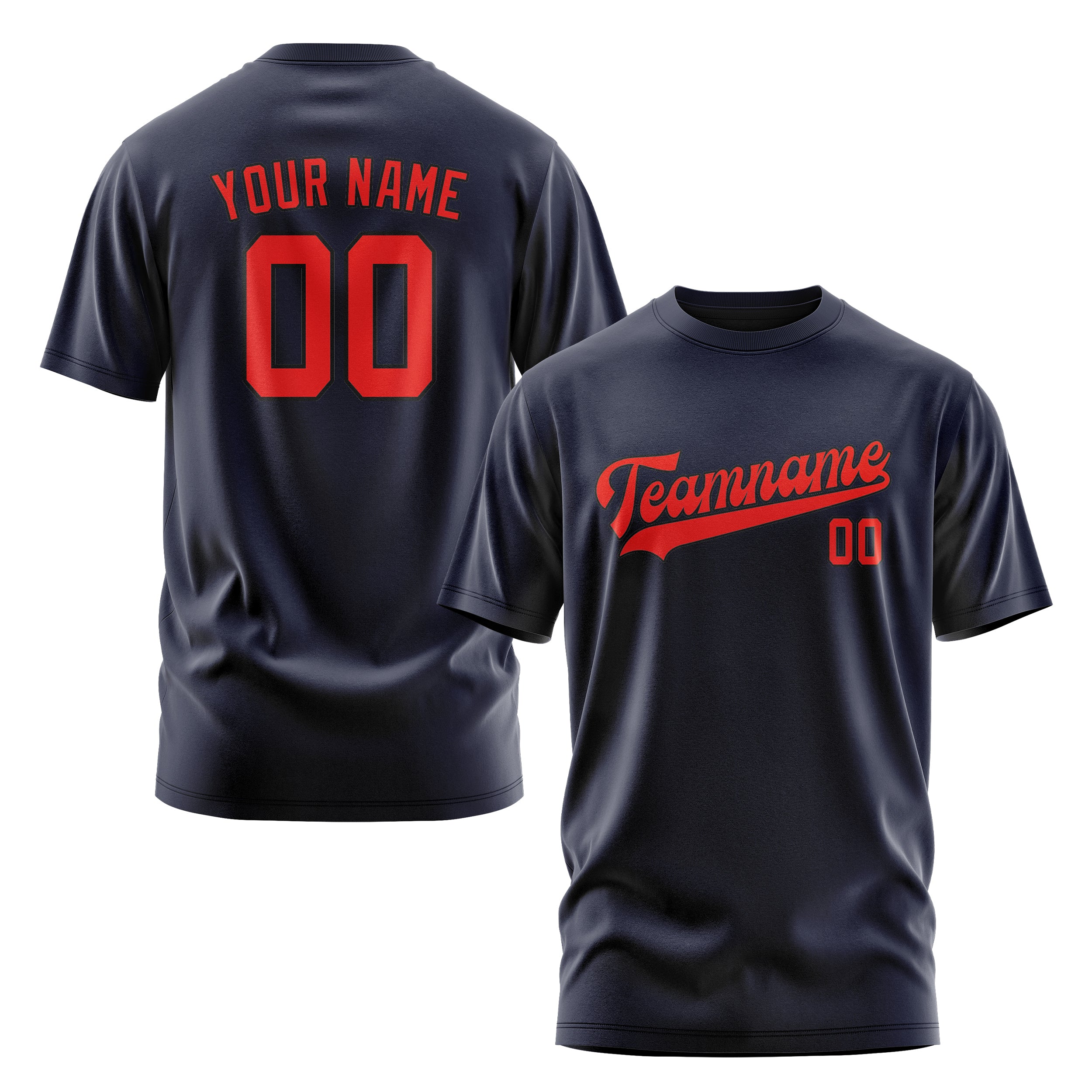 Maßgeschneidertes Stahlblau Orangerot T-Shirt