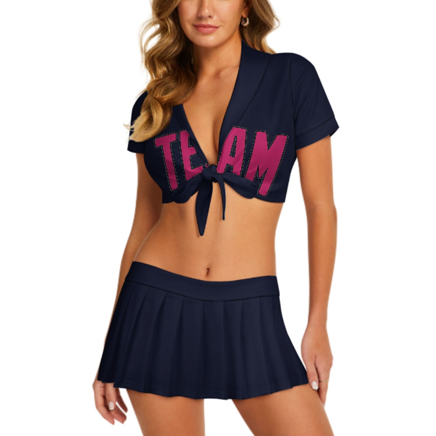 Completo da cheerleader personalizzato blu acciaio e rosa