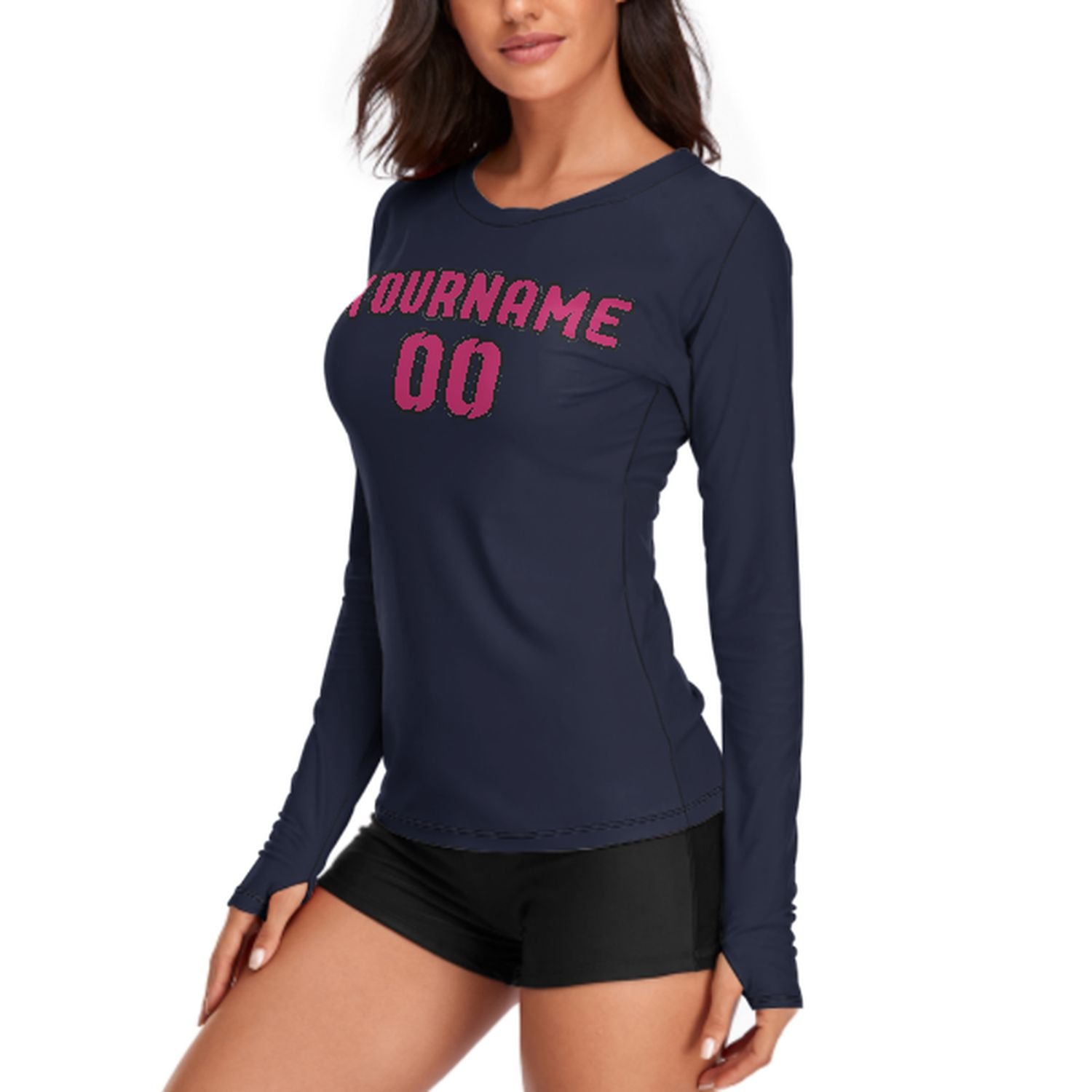 Maßgeschneidertes Stahlblau Rosarot Damen Langarmshirt