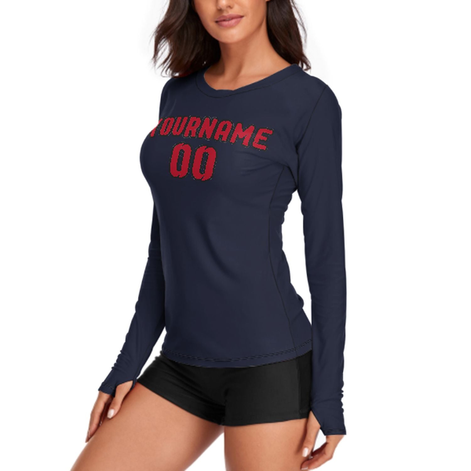 Maßgeschneidertes Stahlblau Rot Damen Langarmshirt