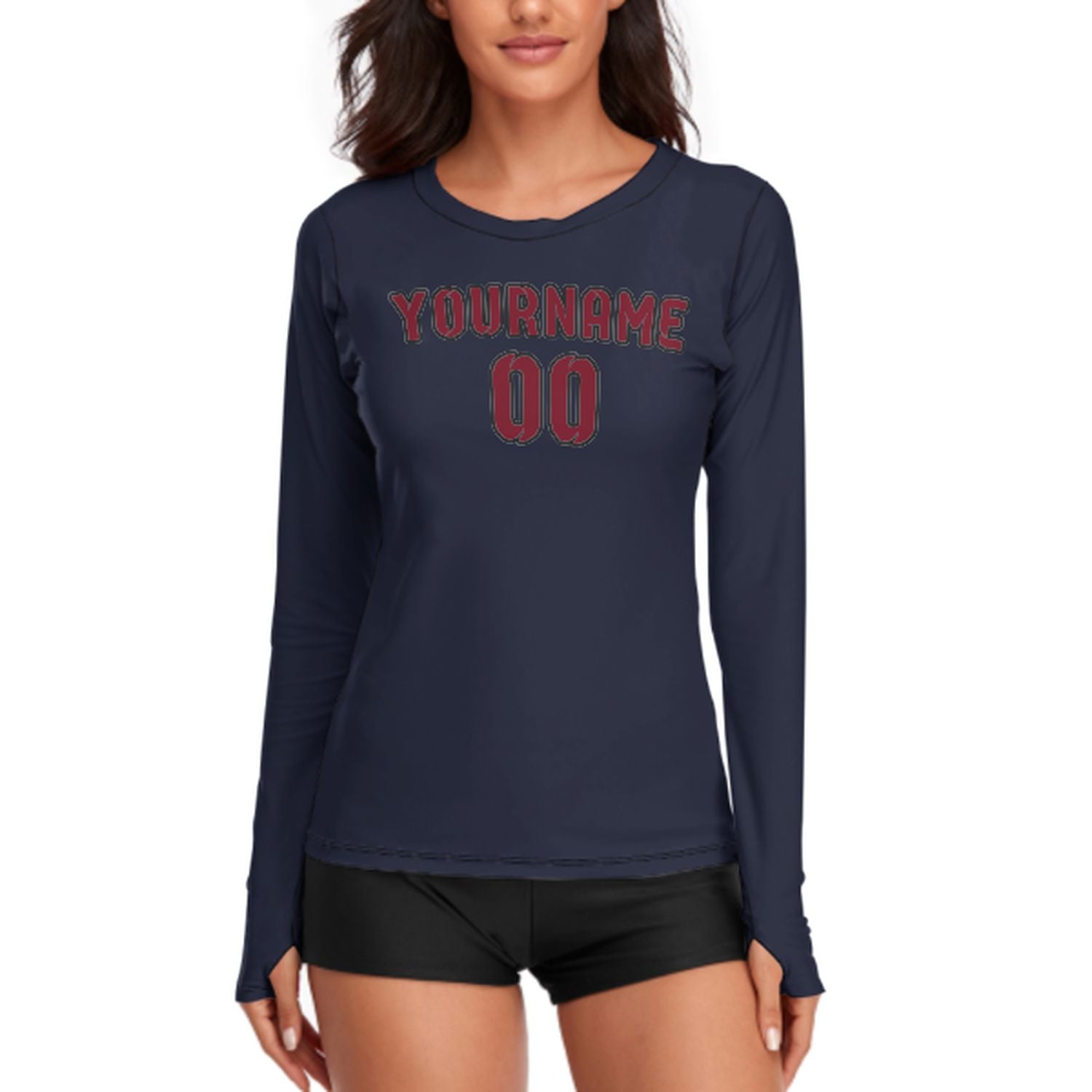 Maßgeschneidertes Stahlblau Karmesinrot Damen Langarmshirt