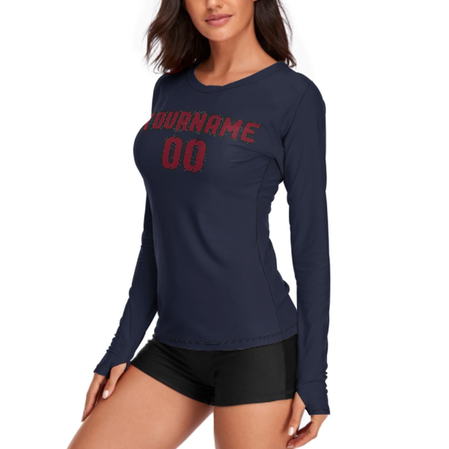 Maßgeschneidertes Stahlblau Karmesinrot Damen Langarmshirt