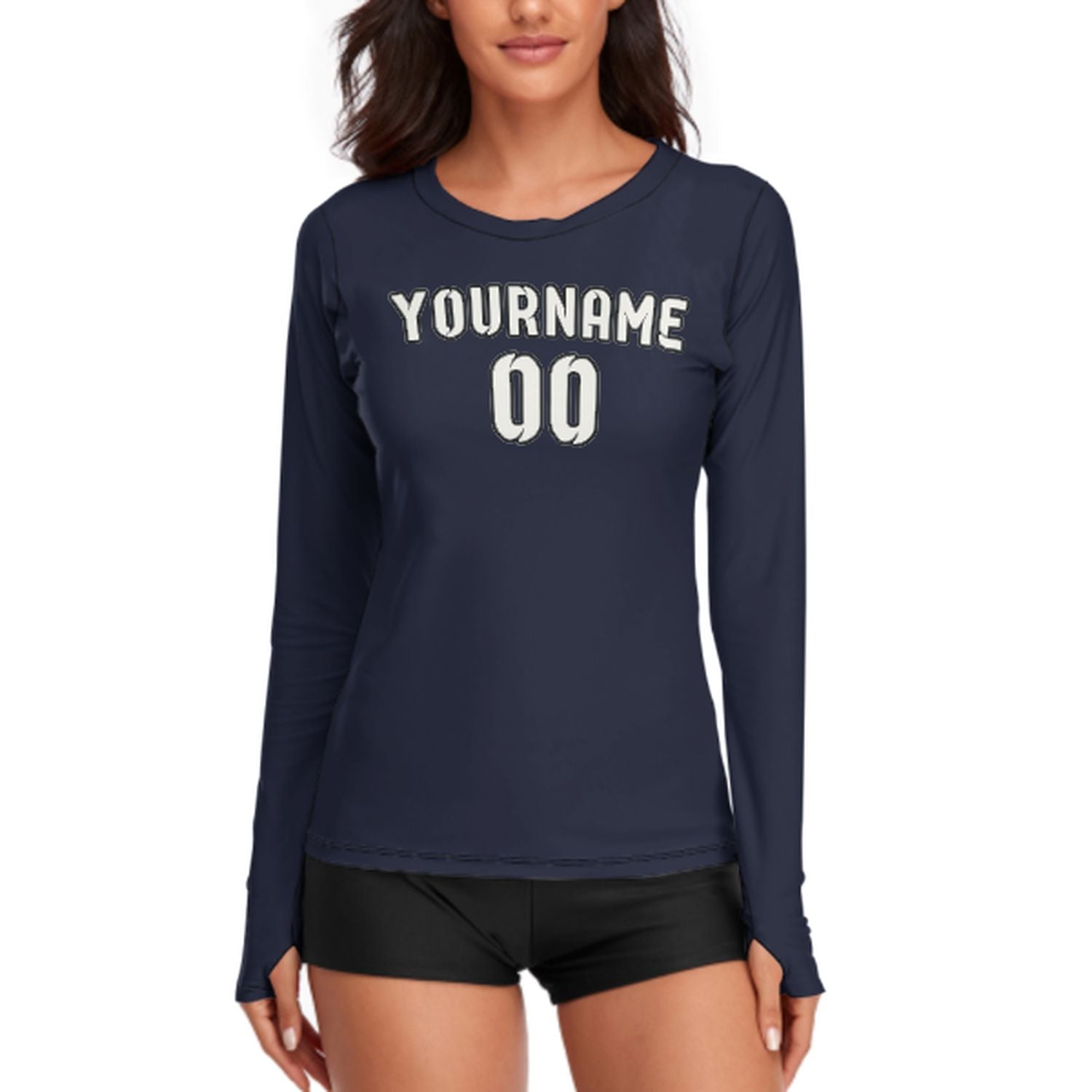 Maßgeschneidertes Stahlblau Weiß Damen Langarmshirt