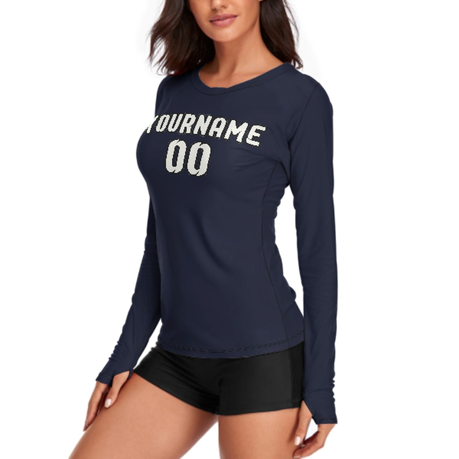 Maßgeschneidertes Stahlblau Weiß Damen Langarmshirt