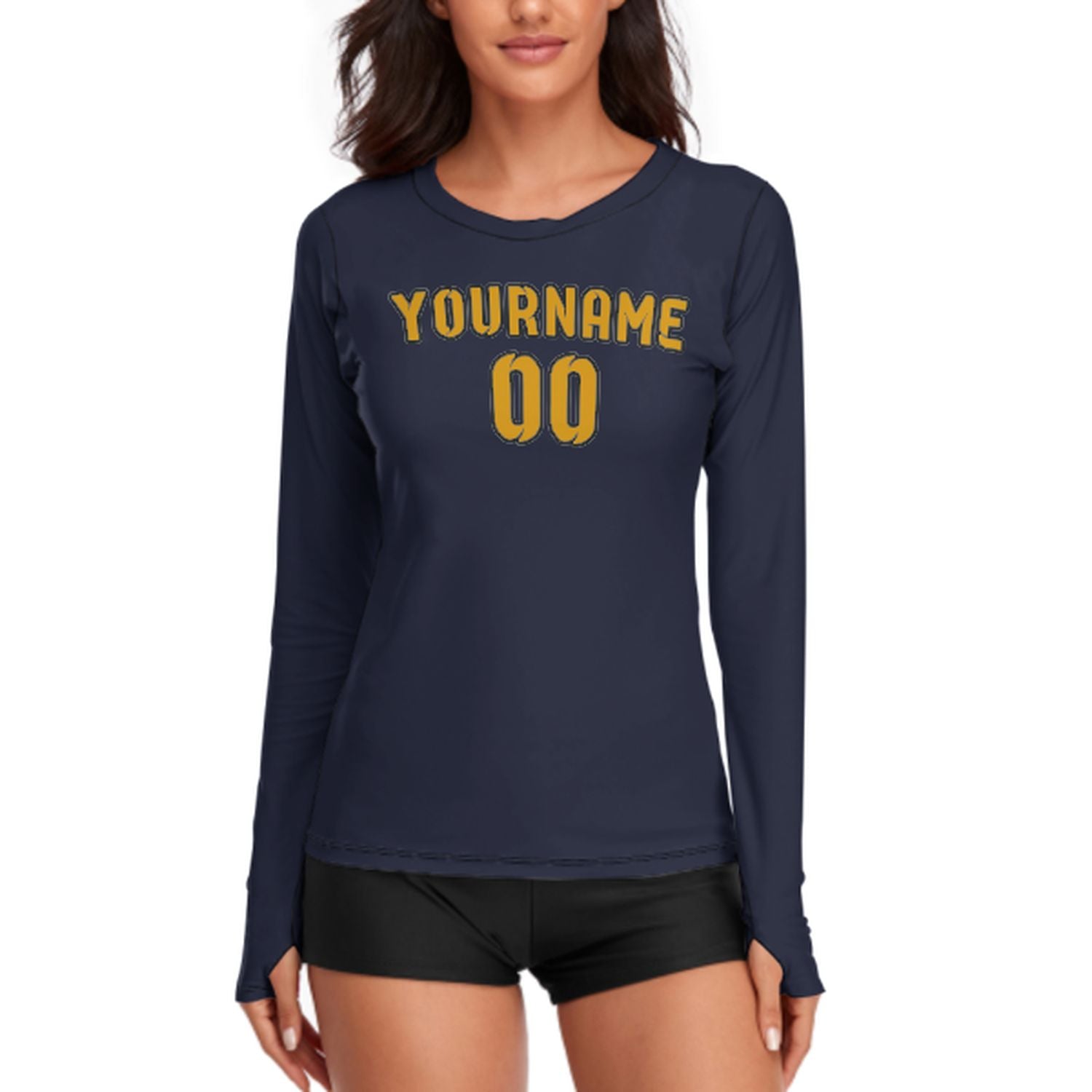 Maßgeschneidertes Stahlblau Gelb Damen Langarmshirt