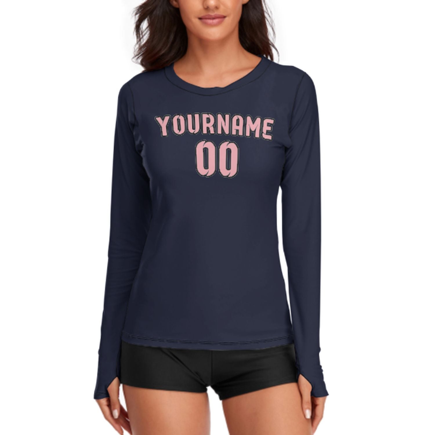 Maßgeschneidertes Stahlblau Rosa Damen Langarmshirt