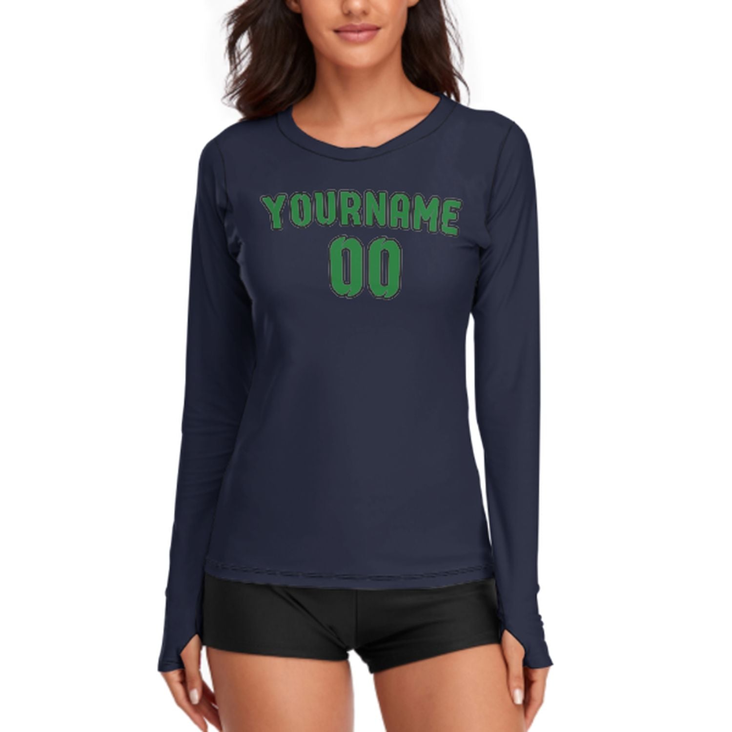 Maßgeschneidertes Stahlblau Smaragdgrün Damen Langarmshirt