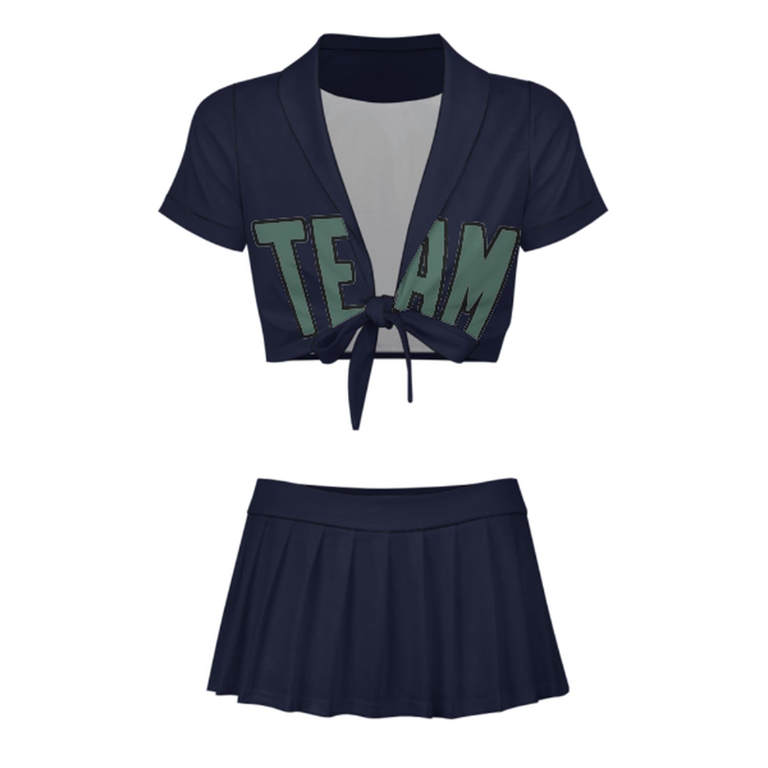 Maßgeschneidertes Stahlblau Blaugrün Cheerleader Outfit Set