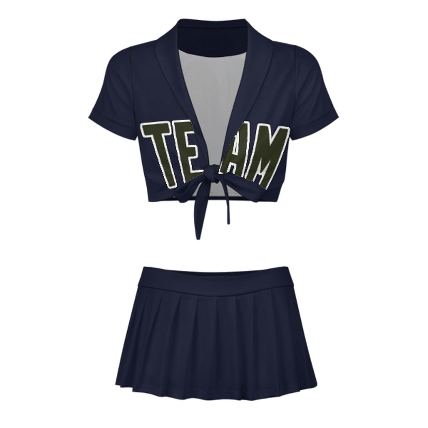 Maßgeschneidertes Stahlblau Dunkles Oliv Cheerleader Outfit Set
