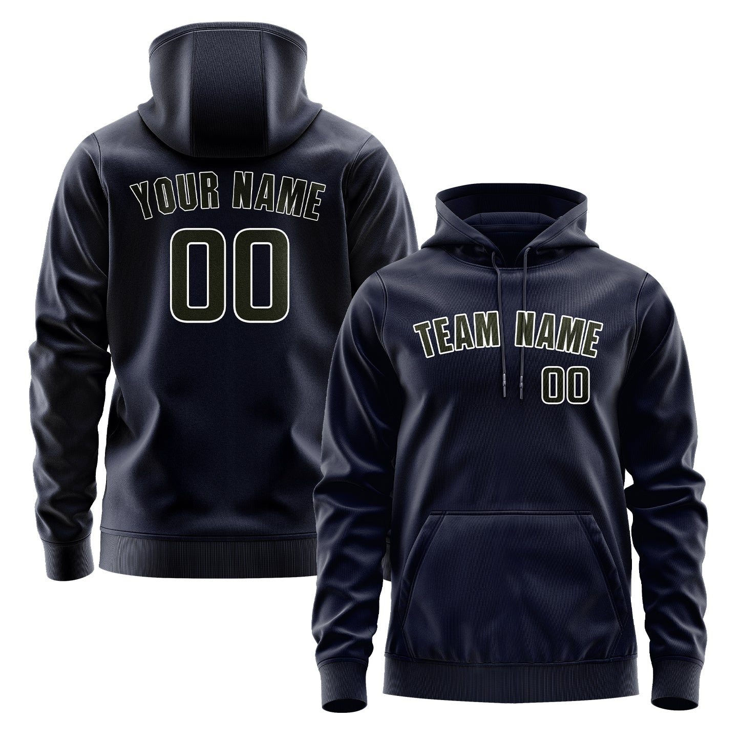 Maßgeschneidertes Stahlblau Dunkles Oliv Hoodie